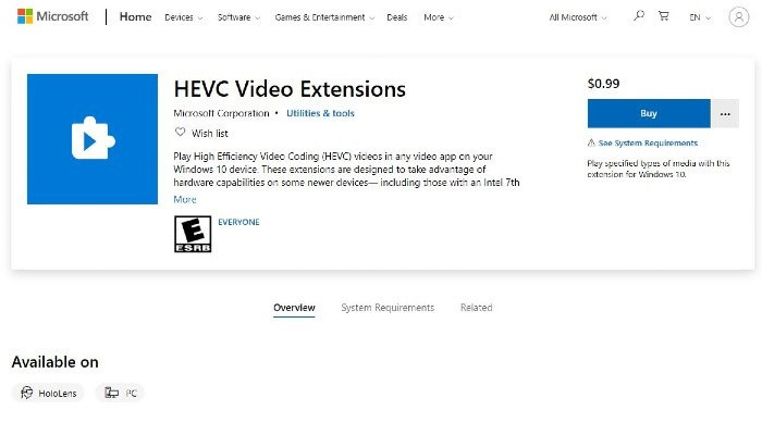 hevc codec windows 10 скачать