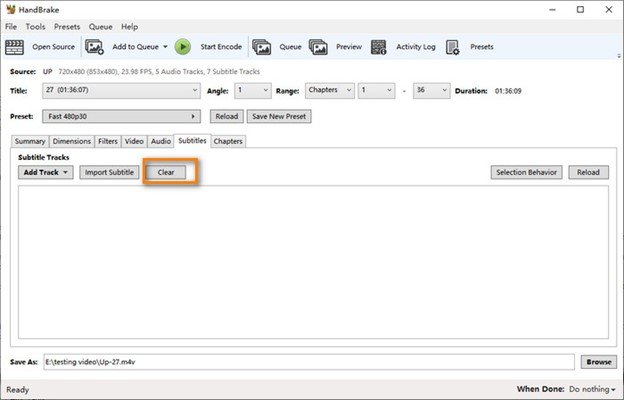 remove subtitles from video with handbrake