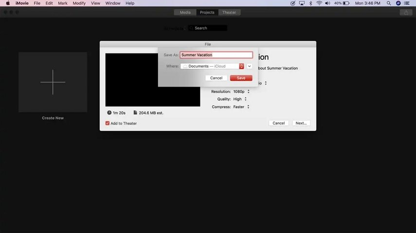 save imovie project on mac by sharing project