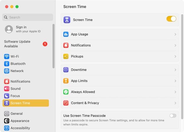 turn on screen time feature on mac
