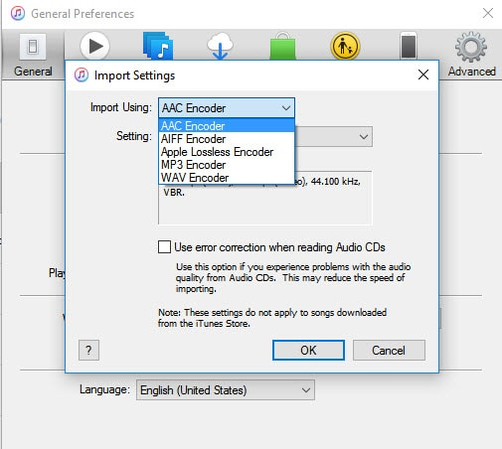 인코딩 형식을 AAC로 설정