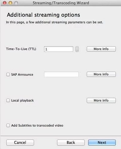Additional stream options in VLC on Mac