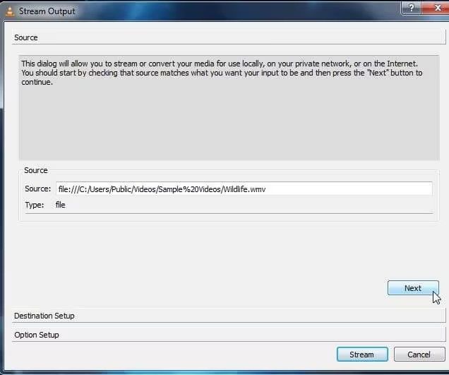 vlc stream output settings