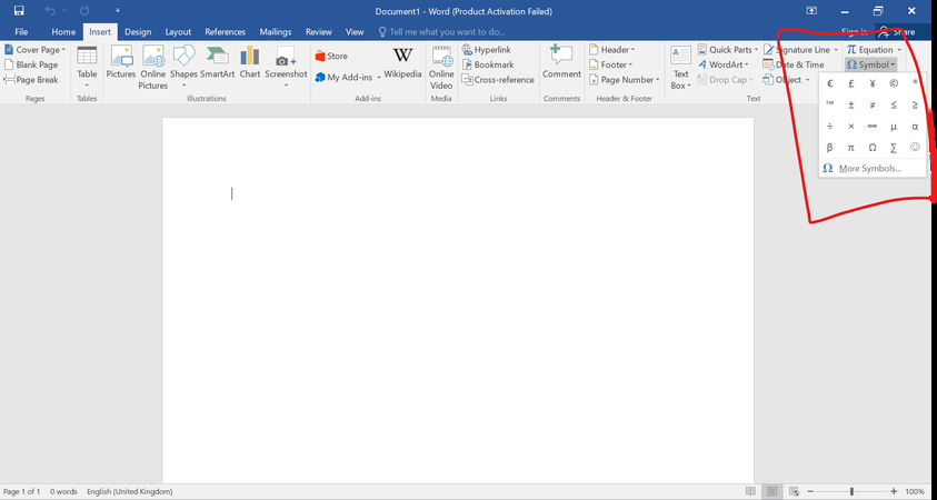 Microsoft Word의 기호 섹션에 있는 상표 기호 버튼을 클릭합니다.