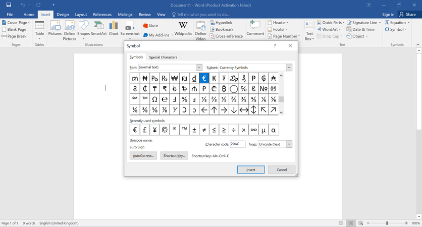 Microsoft Word의 상표 기호