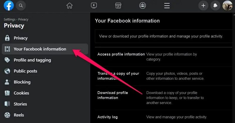 معلومات فيسبوك الخاصة بك