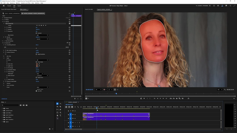 Adobe Premiere Pro للتحرير الاحترافي لوجه الفيديو وتنقيح الملامح