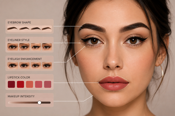 Customize specific facial makeup details with AI