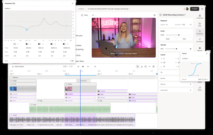 Descript text-based AI video editor