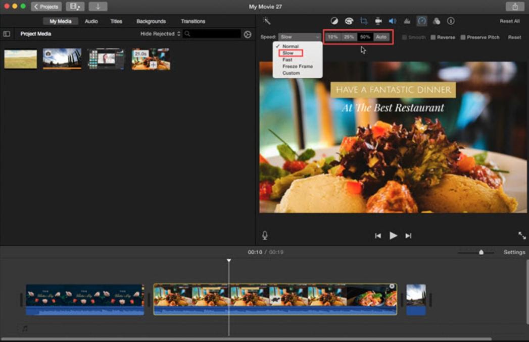 slow down a video in imovie mac