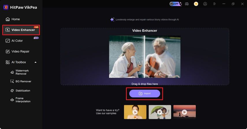 importar vídeo do TikTok para o VikPea Video Enhancer