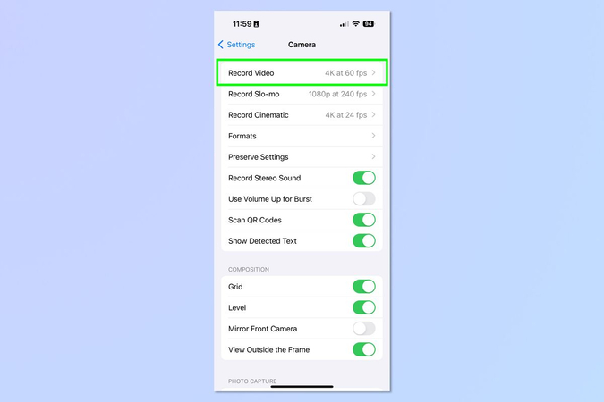 동영상 녹화를 탭합니다.