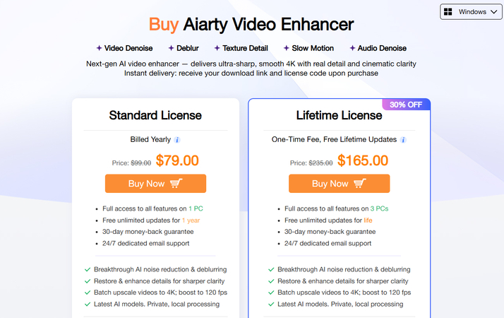 aiarty video enhancer price plan