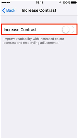 toggle on the increase contrast