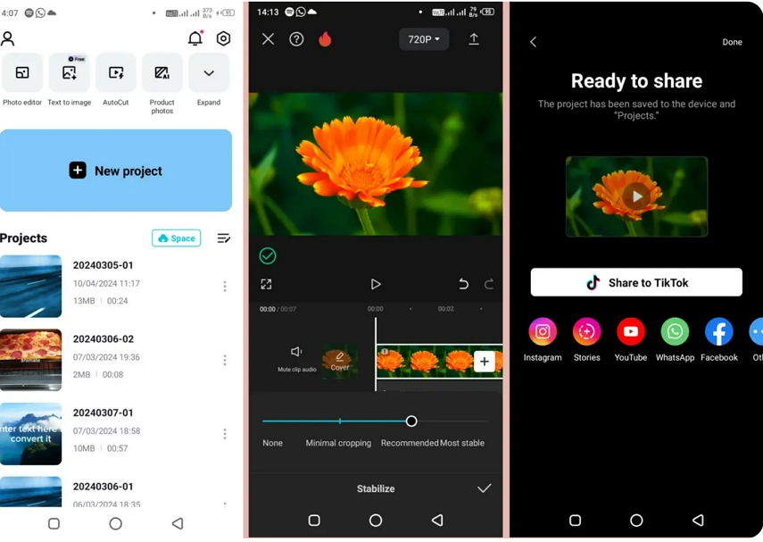 capcut stabilize video on iphone/android