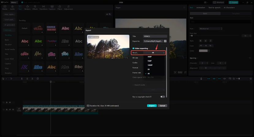 definir resolução do vídeo para 4k