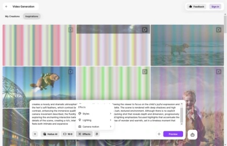 escolher configurações de geração de vídeo imagineart