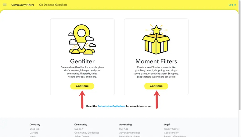 selecionar geofiltro ou filtro de momento
