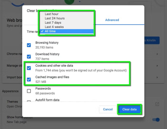 chrome clear browser caches