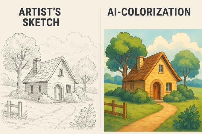 ai colorization of artist sketch