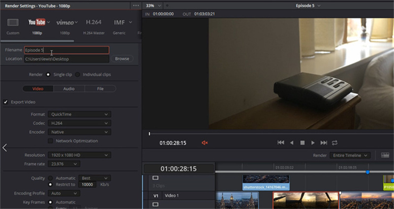 معالجة الفيديو في Davinci Resolve