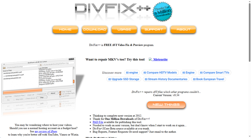 DivFix++ tool for repairing AVI video files