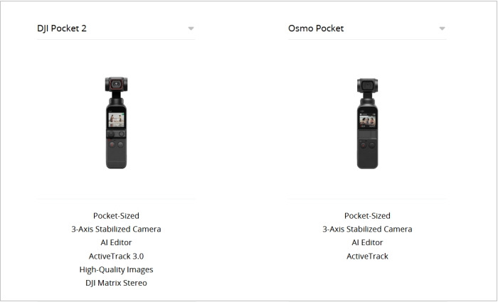 dji osmo pocket 1 vs 2 specs