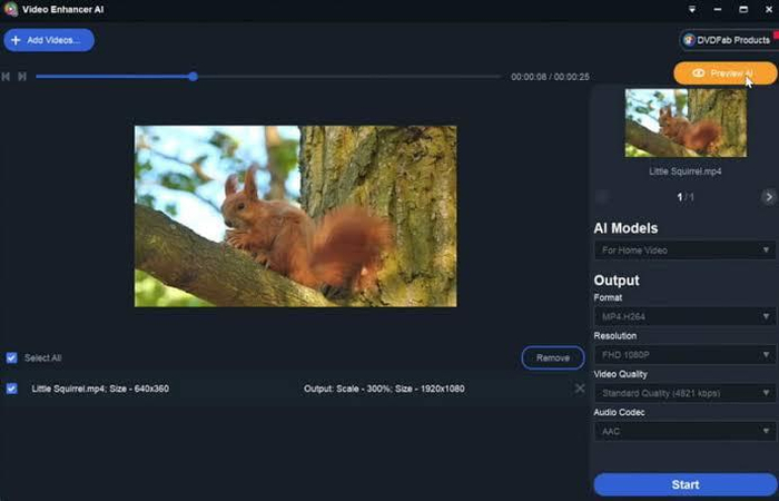 DVDFab interface showing AI models