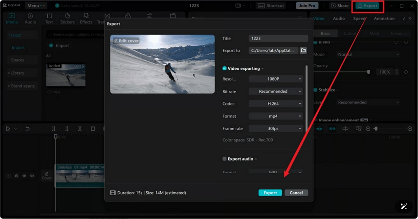 export stabilized video from capcut