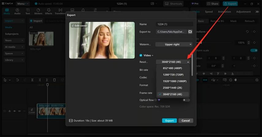 capcut video upscaler to 4k