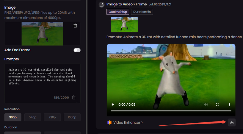 generiertes dancing rat video exportieren