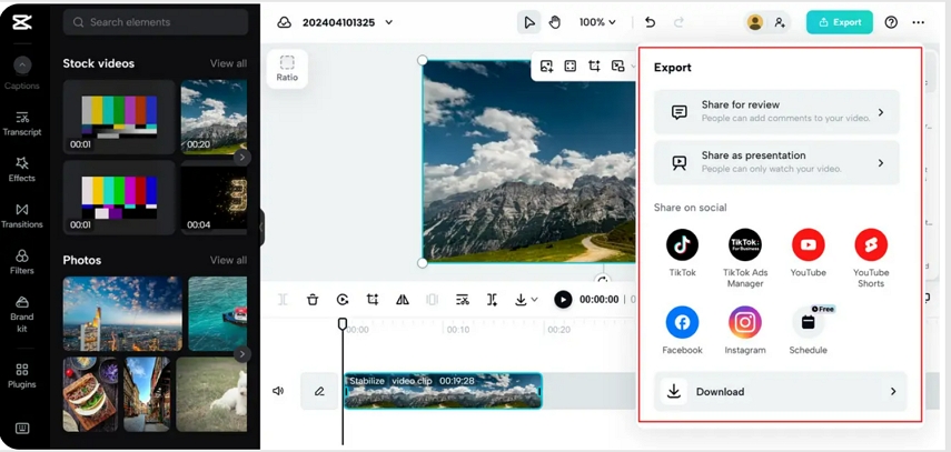 export stabilized video with capcut online