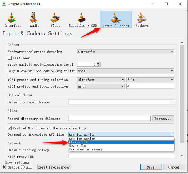 réparer des fichiers vidéo avec vlc