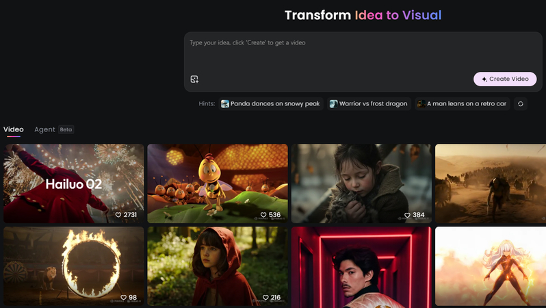 hailuo ai video generator main page