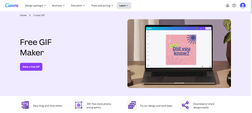 canva free gif maker homepage screenshot