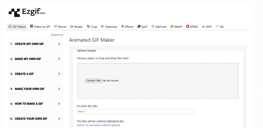 ezgif animated gif maker homepage screenshot
