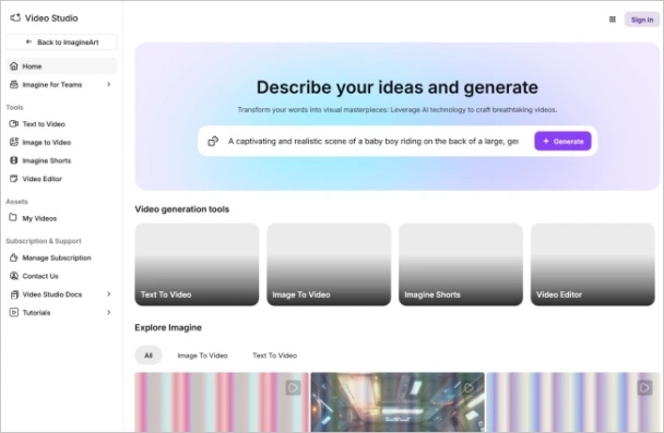 inserir prompt para geração de vídeo imagineart