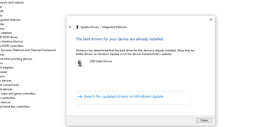 update webcam drivers