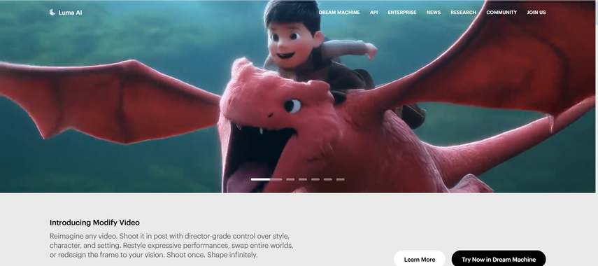 homepage screenshot of luma ai