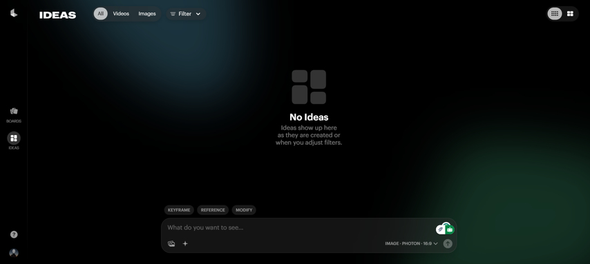 luma ai interface where users can input an idea
