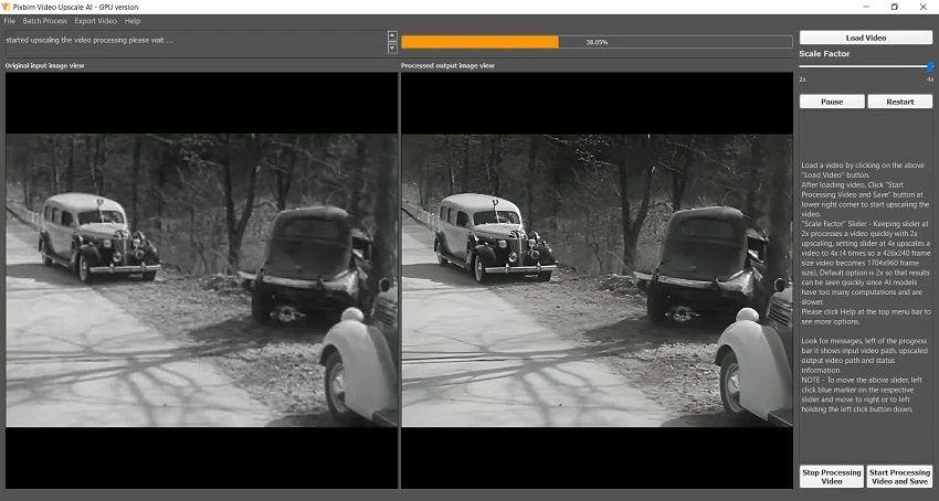 pixbim video upscale ai settings