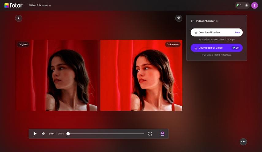 preview enhanced video in fotor enhancer