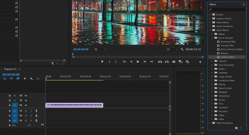 apply unsharp mask for basic sharpening in premiere pro