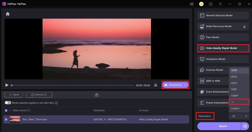 adjust 4k resolution and preview