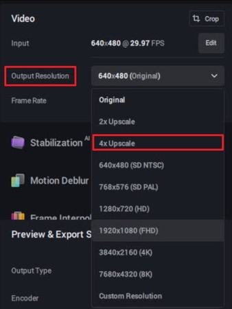 pick output resolution for video
