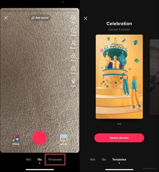 tiktok templates option