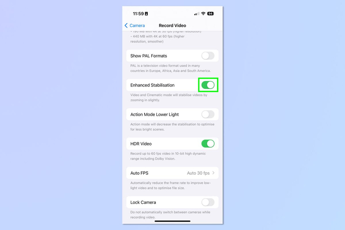 향상된 안정화 기능 켜기
