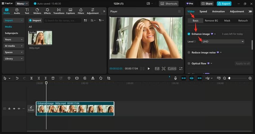 capcut 4k video upscaler