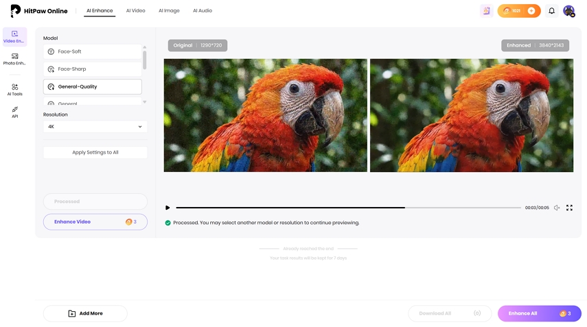 hitpaw 1080p video to 4K enhancer online