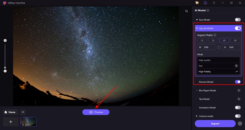 applicare il modello AI e fare clic su Anteprima